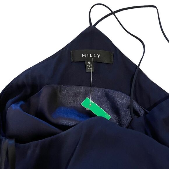 Milly Navy Blue Silk Crop Halter Strappy Racerback Tank Top Cami Size 0 - Picture 5 of 6